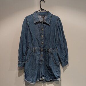 Zara Women's Long Sleeve Denim Romper Playsuit Short Size Large/ Size 12